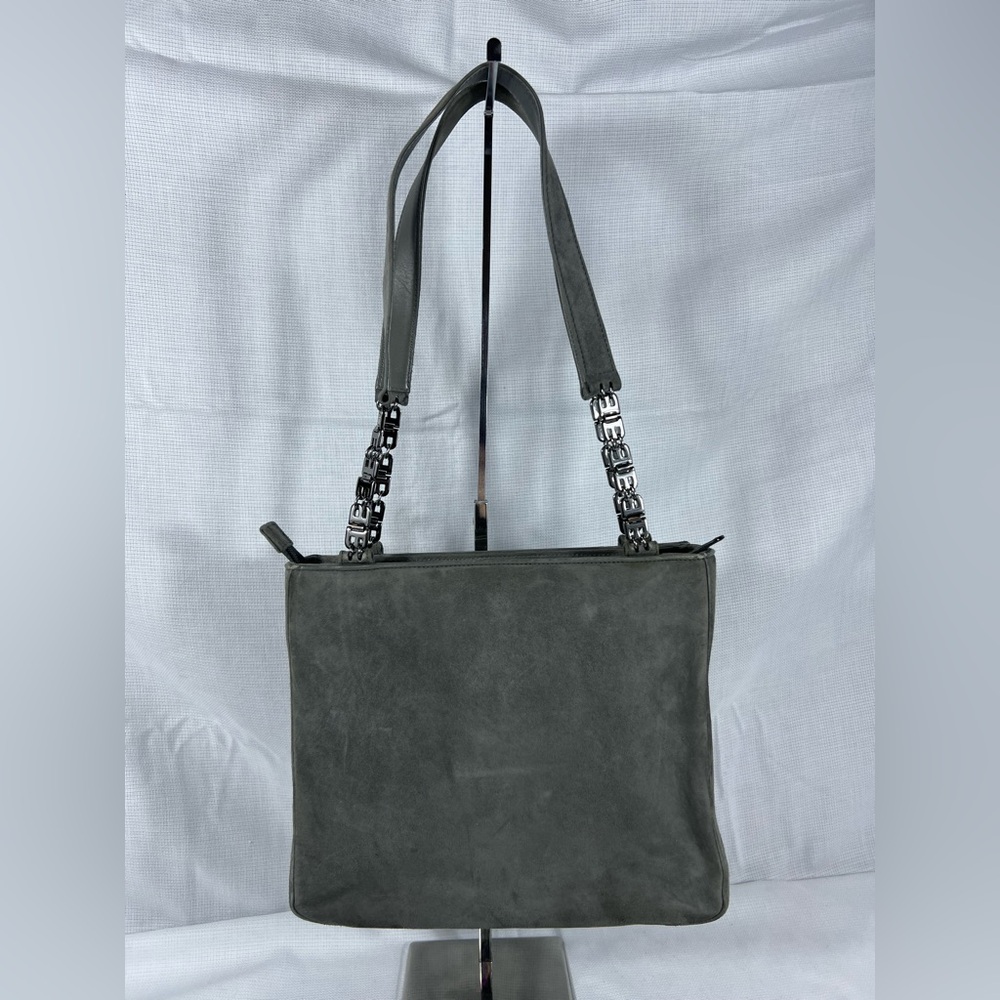 3154: Vintage Bally Gray Suede Leather Chain Shoulder Tote Bag